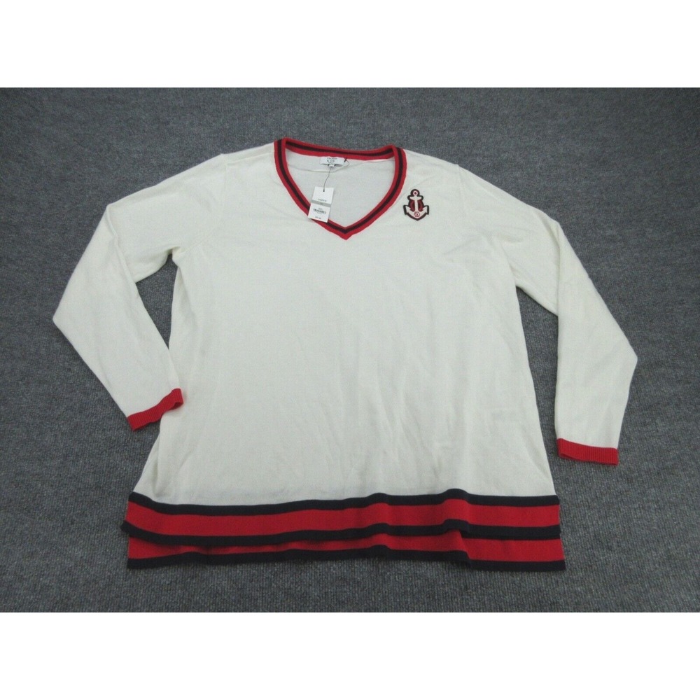 Crown & Ivy Womens Sweater NWT Curvy Ivory Nautical Anchor Patch 1X